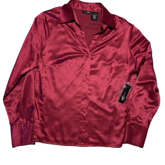 East 5th Satin Deep Burgundy Red Blouse - Picture 3 of 6